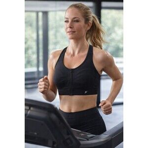 Fabletics Front Zip High Impact Sports Bra Women’s Medium Black BNWT